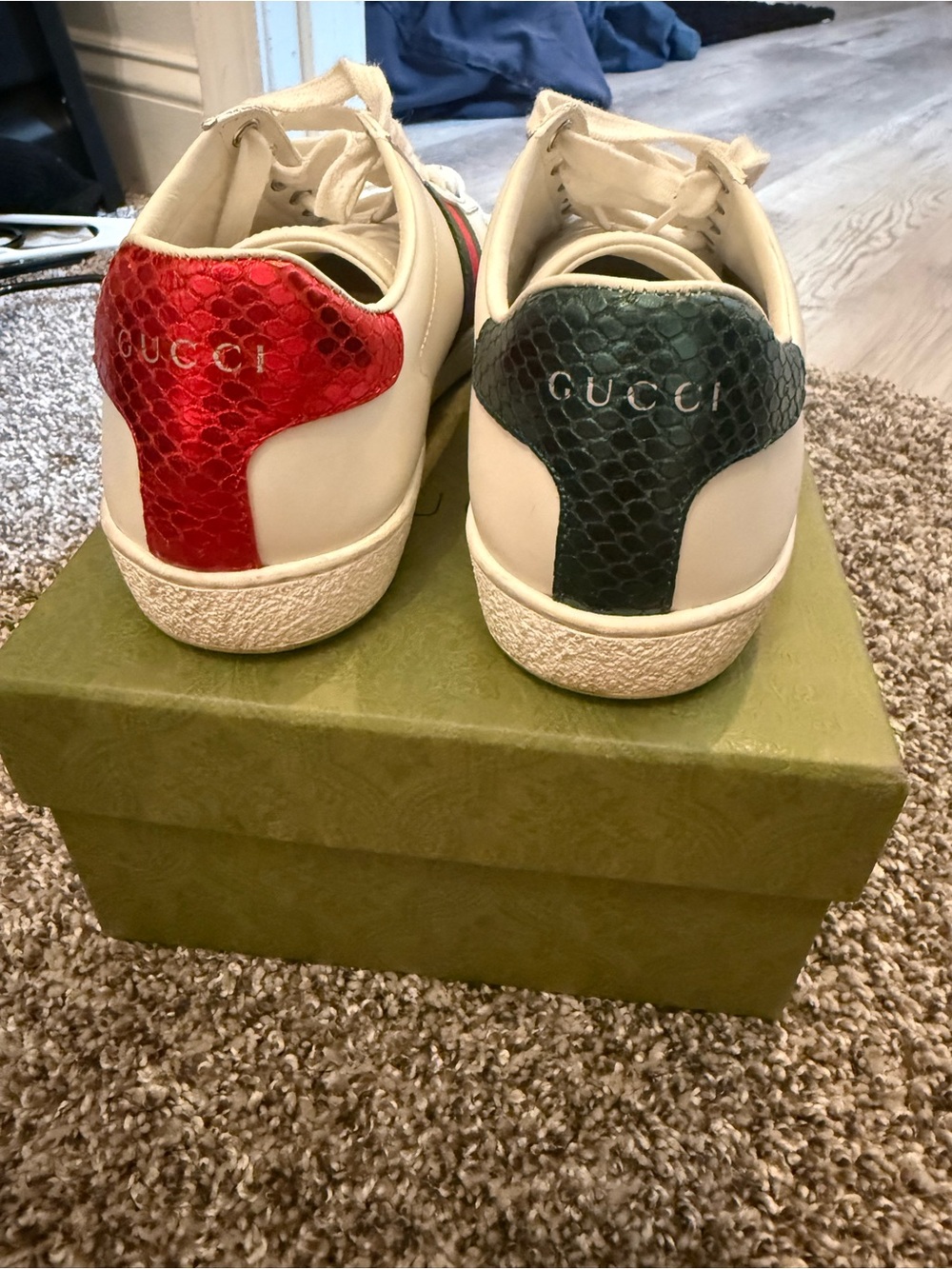 Gucci Kids White Leather Sneakers with Red and Green Heel Tabs